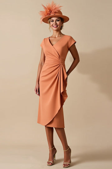 Sunset Sheath Ruched V Neck Mother Of The Bride Dress